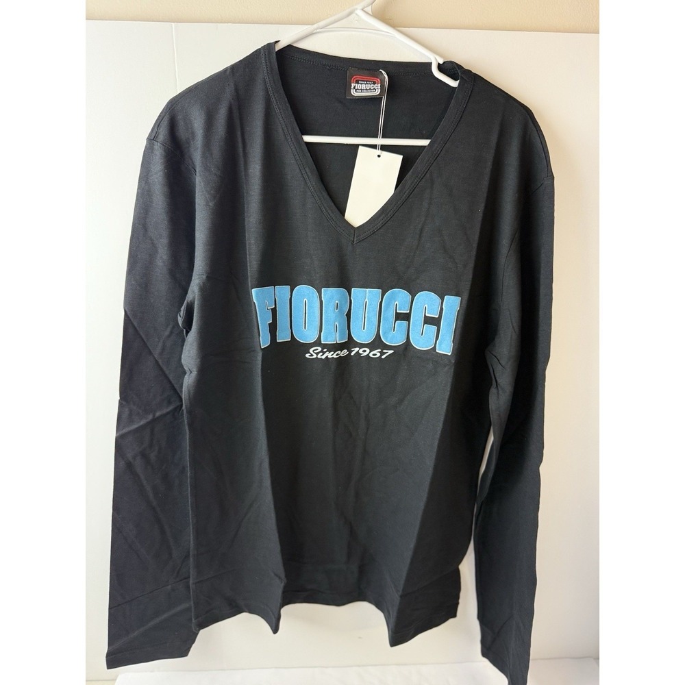 Fiorucci Man Collection Slim Fit Black V-Neck Long Sleeve Short Sz L Cotton Logo